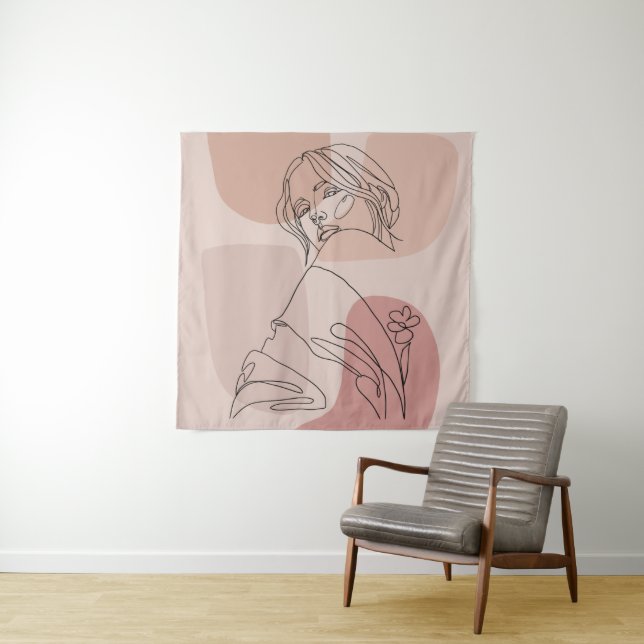 Minimalistisch Line Art Woman Zeichne Mode Art Wandteppich (Beispiel)