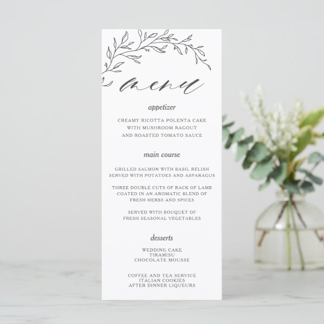 Minimalistisch Line Laurel Leaf Branch Wedding Men Programm (Stehend Vorderseite)