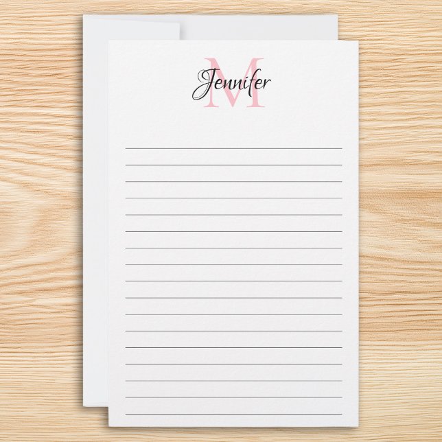 Minimalistisch Linierte Personalisierte Monogramm Briefpapier (Minimalist Lined Personalized Chic Monogram Stationery)