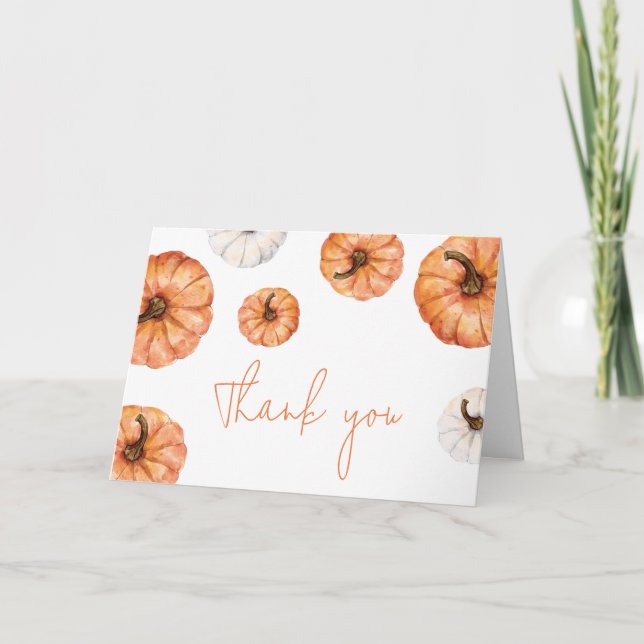 Minimalistisch Little Pumpkin Baby Dusche Dankeskarte (Vorderseite)