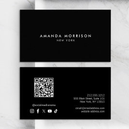 Minimalistisch Luxus Black QR Code Social Media Visitenkarte
