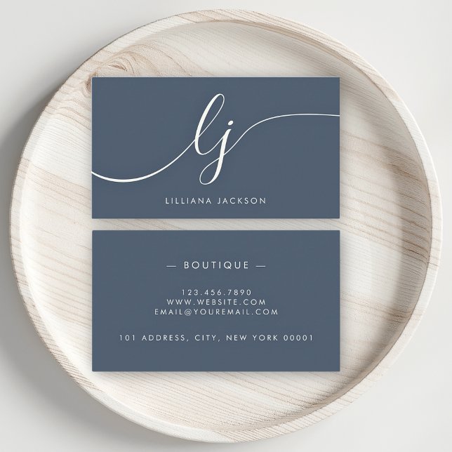 Minimalistisch Luxus Boutique Navy Blue Elfenbeins Visitenkarte (Von Creator hochgeladen)