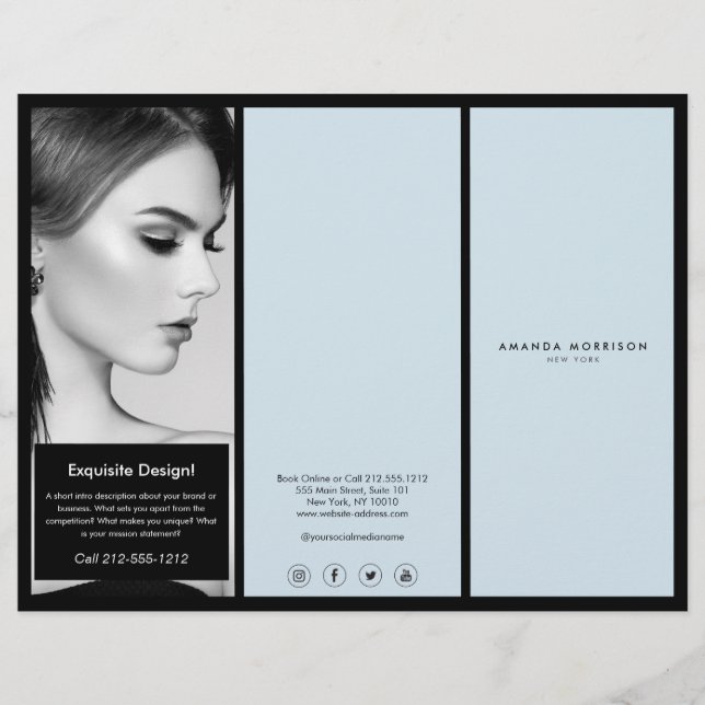 Minimalistisch Luxus Boutique Schwarz/Blau Broschü Flyer (Vorne)