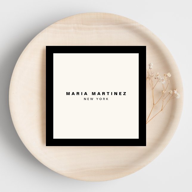 Minimalistisch Luxus Boutique Schwarz/Elfenbein Quadratische Visitenkarte (Von Creator hochgeladen)