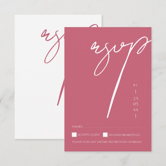 Minimalistisch Magenta Pink Script Typografy Weddi RSVP Karte (Vorne/Hinten)