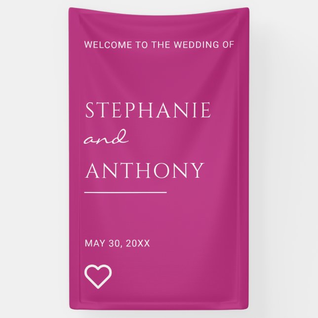 Minimalistisch Magenta und Weiß Herz Moderne Hochz Banner (Vertikal)