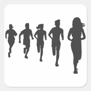 Minimalistisch Marathon Runner Silhouetten Quadratischer Aufkleber