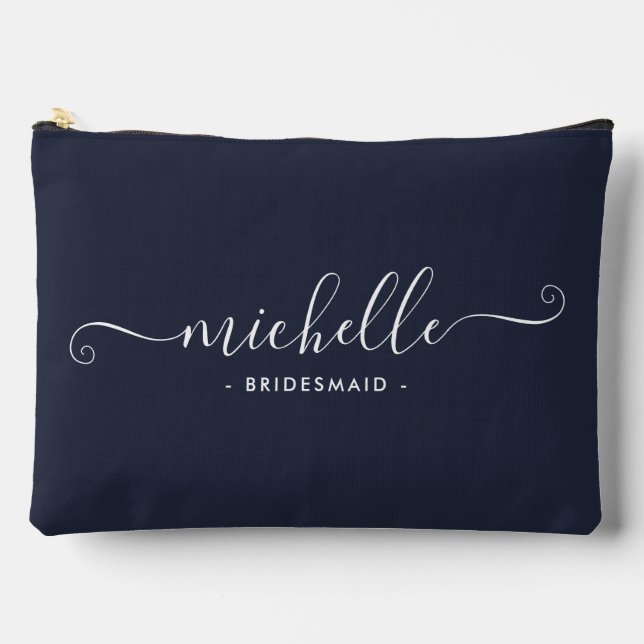 Minimalistisch Marine Blue Personalisiert Bridesma Zubehörtasche (Vorderseite)