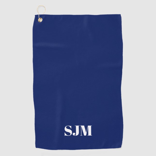 Minimalistisch marinebaublaue Monogramm-Initialen Golfhandtuch (Vorderseite)