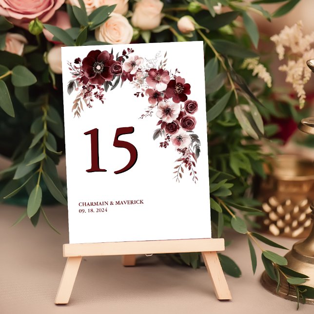 Minimalistisch Maroon Burgundy Wedding Tischnummer (Von Creator hochgeladen)