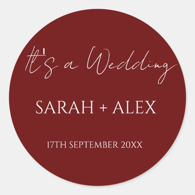 Minimalistisch Maroon Wedding Cocktail Napkins Runder Aufkleber (Vorderseite)