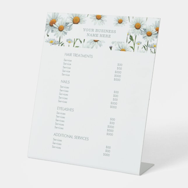Minimalistisch | Menü "Salon Price List Service" Sockelschild (Vorderseite)