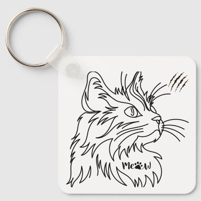 Minimalistisch Meow Cat Schlüsselanhänger (Vorderseite)