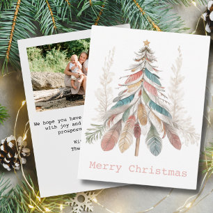 Minimalistisch Merry Christmas Boho Tree One Foto Mitteilungskarte