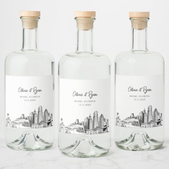 Minimalistisch Miami Wedding Custom Alkoholflaschenetikett (Flaschen)