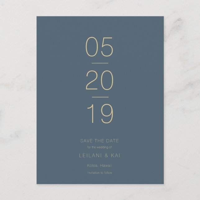 Minimalistisch Midnight Blue Save the Date Postkar Ankündigungspostkarte (Vorderseite)