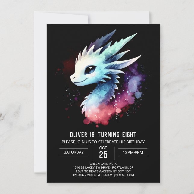 Minimalistisch Mighty Dragon zum Geburtstag Einladung (Vorderseite)