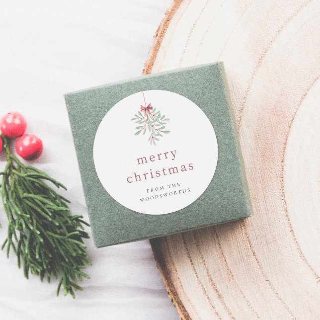 Minimalistisch MistletoCustom Christmas Family Nam Runder Aufkleber (Von Creator hochgeladen)