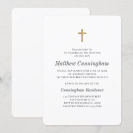 Minimalistisch mit Imitaten Gold Cross Boy Taufe Einladung