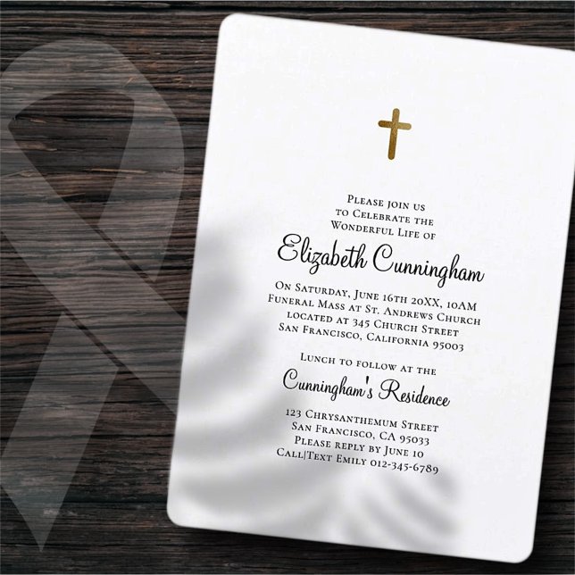 Minimalistisch mit Imitaten Gold-Cross-Gedenkfeier Einladung (Von Creator hochgeladen)