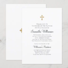 Minimalistisch mit Imitaten Gold Cross Taufe Einladung