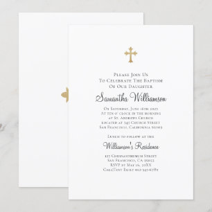 Minimalistisch mit Imitaten Gold Cross Taufe Einladung