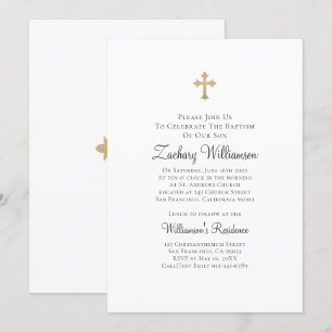 Minimalistisch mit Imitaten Gold Cross Taufe Einladung