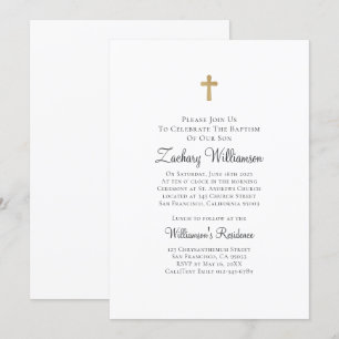 Minimalistisch mit Imitaten Gold Cross Taufen Einladung