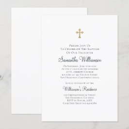 Minimalistisch mit Imitaten Gold Cross Taufen Einladung