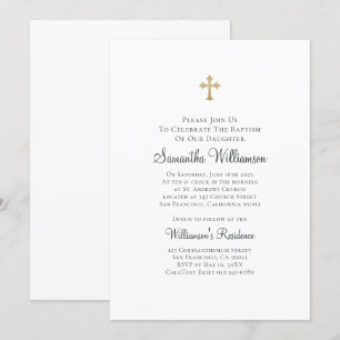 Minimalistisch mit Imitaten Gold Cross Taufen Einladung