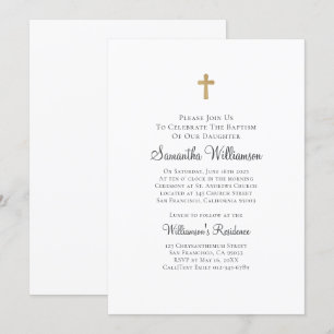 Minimalistisch mit Imitaten Gold Cross Taufen Einladung