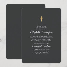 Minimalistisch mit Imitaten Goldkreuz-Gedenkfeier Einladung