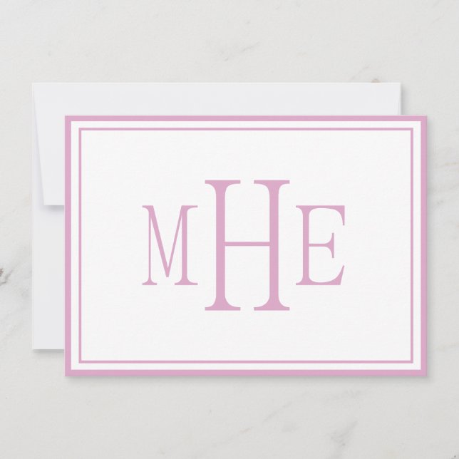 Minimalistisch Mit Monogramm Rosa Mitteilungskarte (Vorderseite)