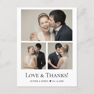 Minimalistisch Modern 3 Fotos Hochzeit danke Postkarte