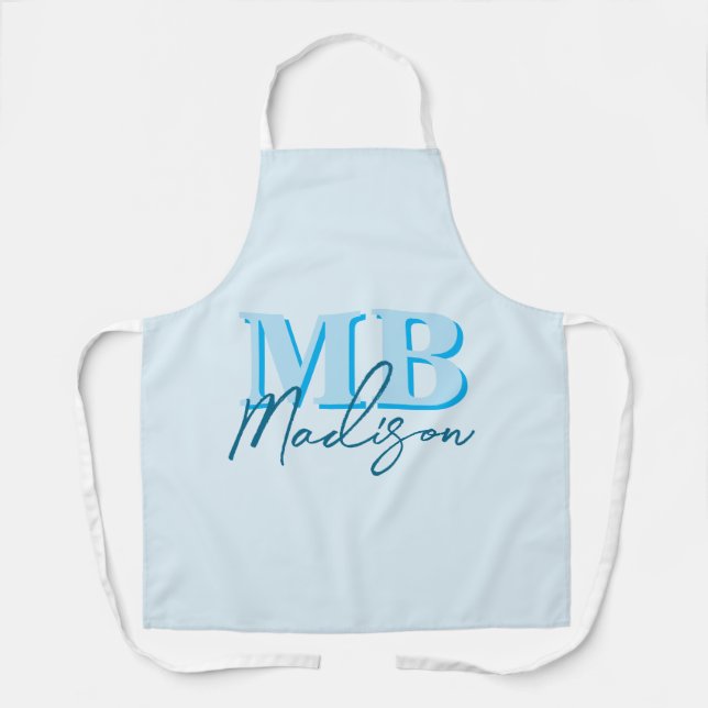 Minimalistisch Modern Blue Initial Monogram Schürze (Vorderseite)