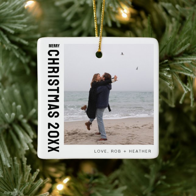 Minimalistisch Modern Ein Foto Personalisiert Weih Keramikornament (Baum)