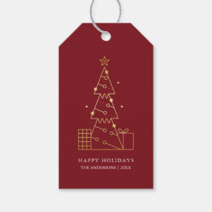 Minimalistisch Modern Gold Weihnachtsbaum Rot Geschenkanhänger
