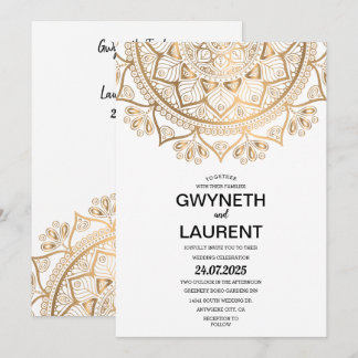 Minimalistisch Modern Golden Luxury Mandala Weddin Einladung