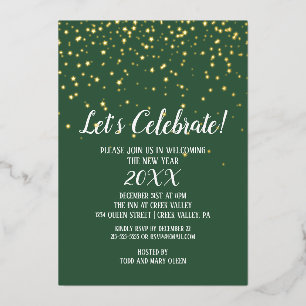 Minimalistisch Modern Green Confetti Neujahr Folieneinladung