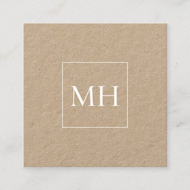 Minimalistisch Modern Initials Monogram Kraft Quadratische Visitenkarte (Vorderseite)