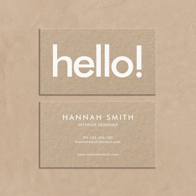 Minimalistisch Modern Kraft Hello Business Card Visitenkarte (Von Creator hochgeladen)