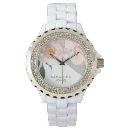 Minimalistisch Modern Pink Peonie Floral Armbanduhr