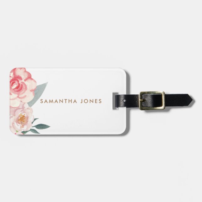 Minimalistisch Modern Pink Peonie Floral Gepäckanhänger (Vorderseite horizontal)