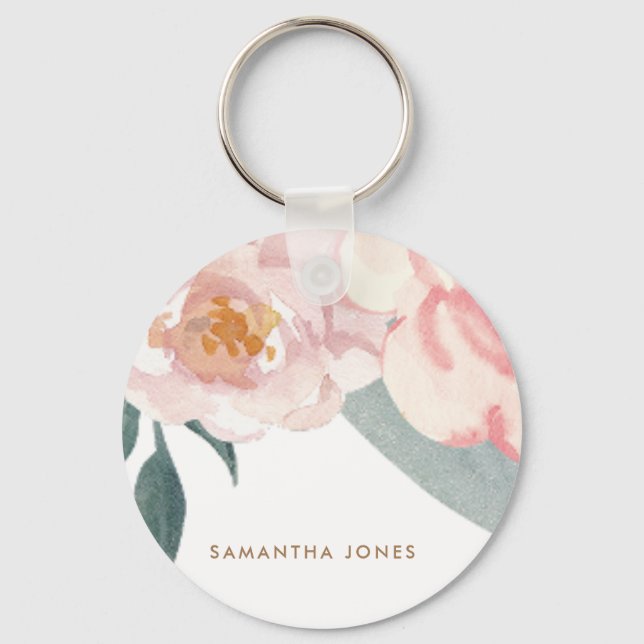 Minimalistisch Modern Pink Peonie Floral Schlüsselanhänger (Vorderseite)