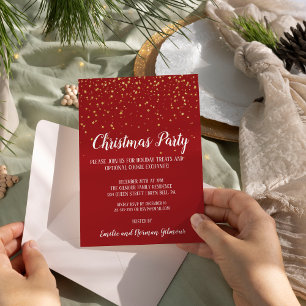 Minimalistisch Modern Red Christmas Party Gold Folieneinladung