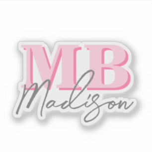 Minimalistisch Modern rosa Anfangsmonogramm Aufkleber