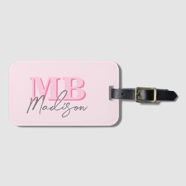 Minimalistisch Modern rosa Anfangsmonogramm Gepäckanhänger (Vorderseite (Horizontal))