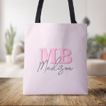Minimalistisch Modern rosa Anfangsmonogramm Tasche<br><div class="desc">Erstellen Sie Ihre eigene personalisierte Tasche mit modernen minimalistischen Initialen und dem Schriftkalligraphienamen Monogramm. Erhältlich in verschiedenen Farbgrößen.</div>