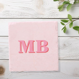 Minimalistisch Modern rosa Erstmonogramm Steinuntersetzer