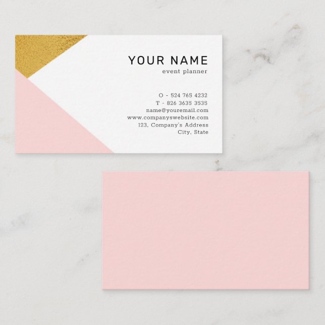 Minimalistisch-modern rosa und goldgelb geometrisc visitenkarte (Vorne/Hinten)